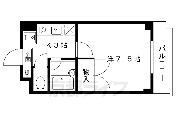 京都市烏丸線 北大路駅 徒歩8分 6階建 築29年(1K/5階)の間取り写真