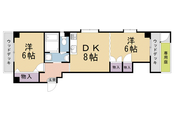 京都市烏丸線 北山駅(京都) 徒歩37分 3階建 築39年(2DK/1階)の間取り写真