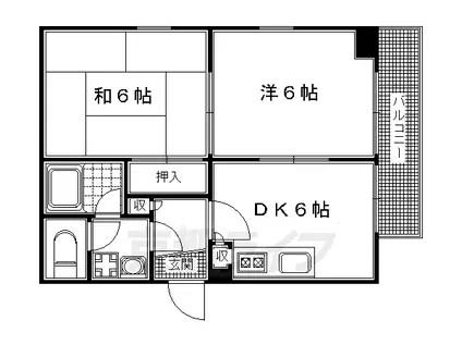 叡山電鉄 一乗寺駅 徒歩2分 4階建 築35年(2DK/3階)の間取り写真