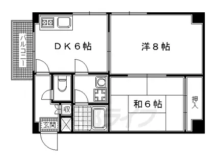 叡山電鉄 一乗寺駅 徒歩2分 4階建 築35年(2DK/3階)の間取り写真