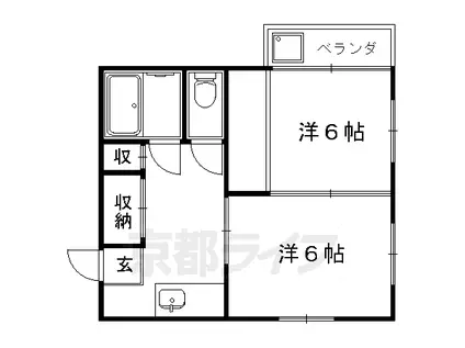 京都市烏丸線 北大路駅 徒歩39分 3階建 築46年(2K/2階)の間取り写真