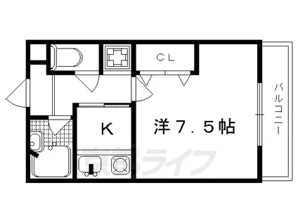 京都市烏丸線 北山駅(京都) 徒歩5分 3階建 築32年(1K/2階)の間取り写真