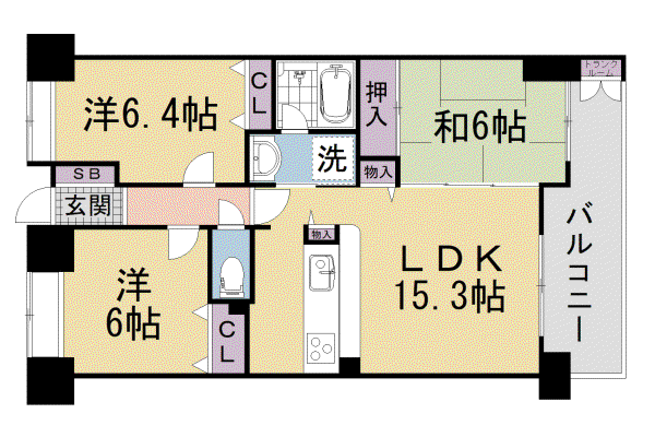 京阪電気鉄道鴨東線 神宮丸太町駅 徒歩15分 5階建 築26年(3LDK/3階)の間取り写真