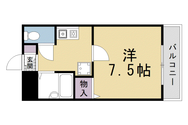 京都市烏丸線 鞍馬口駅 徒歩10分 3階建 築25年(1K/2階)の間取り写真
