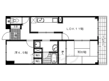 京都市烏丸線 今出川駅 徒歩19分 6階建 築37年(2LDK/4階)の間取り写真