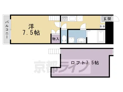 京福北野線 北野白梅町駅 徒歩14分 2階建 築21年(1K/1階)の間取り写真