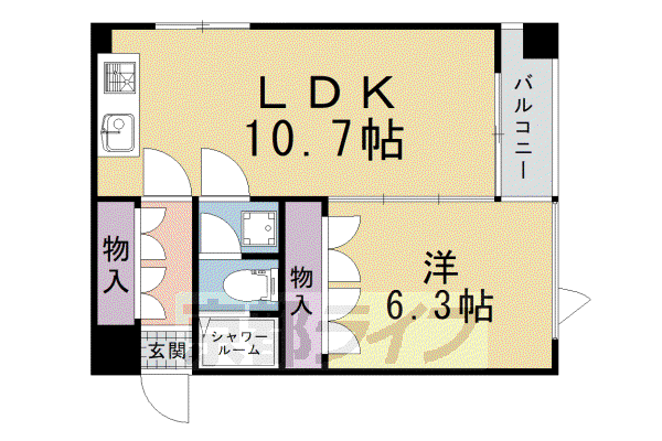 京都市烏丸線 北大路駅 徒歩15分 3階建 築36年(1LDK/2階)の間取り写真