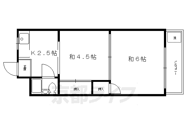 京都市烏丸線 北山駅(京都) 徒歩8分 2階建 築47年(2K/1階)の間取り写真