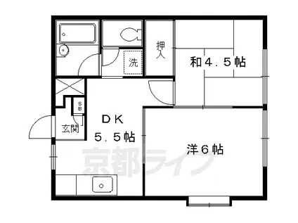 叡山電鉄 八幡前駅(京都) 徒歩5分 2階建 築35年(2DK/1階)の間取り写真