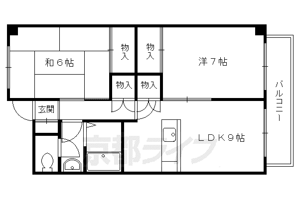京都市烏丸線 北大路駅 徒歩20分 4階建 築33年(2LDK/2階)の間取り写真