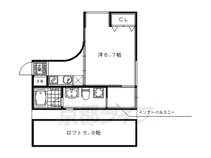 京都市烏丸線 北大路駅 徒歩10分 3階建 築20年(1K/3階)の間取り写真