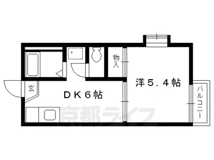 京都市烏丸線 松ケ崎駅(京都) 徒歩19分 2階建 築35年(1DK/1階)の間取り写真