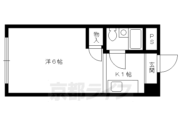 山陰本線 二条駅 徒歩11分 5階建 築43年(1K/4階)の間取り写真