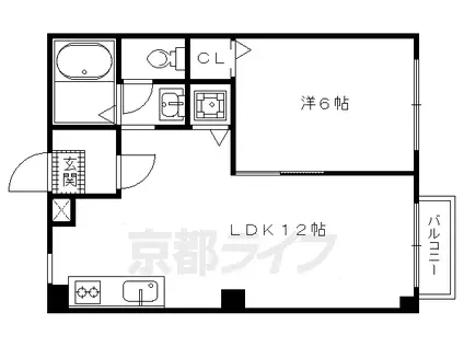 京都市烏丸線 北大路駅 徒歩5分 2階建 築39年(1LDK/1階)の間取り写真