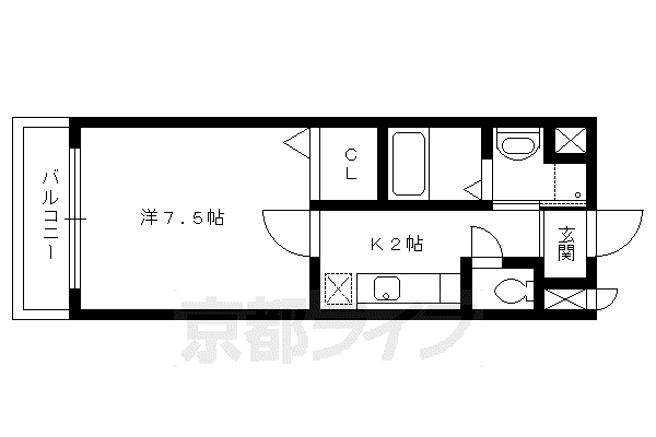 京都市烏丸線 北山駅(京都) 徒歩35分 3階建 築21年(1K/2階)の間取り写真