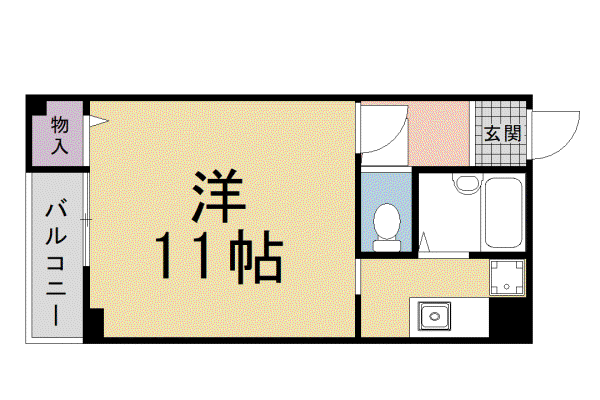 京都市烏丸線 北大路駅 徒歩5分 3階建 築28年(1K/3階)の間取り写真
