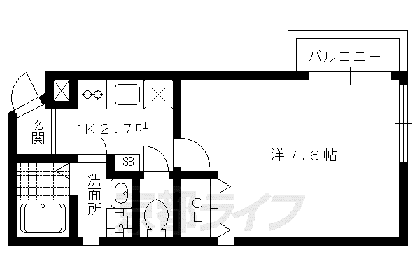 京都市烏丸線 丸太町駅(京都市営) 徒歩14分 4階建 築24年(1K/2階)の間取り写真