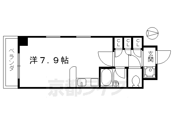 京都市烏丸線 丸太町駅(京都市営) 徒歩3分 7階建 築33年(1K/4階)の間取り写真