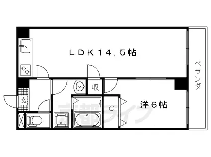 京都市烏丸線 北大路駅 徒歩23分 4階建 築38年(1LDK/3階)の間取り写真