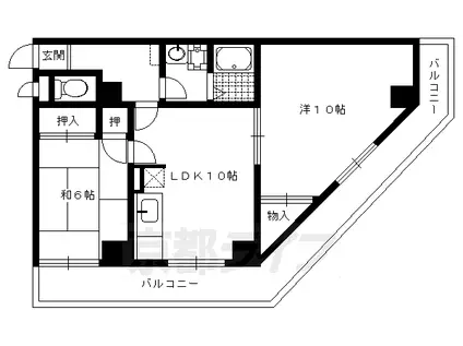 京都市烏丸線 北大路駅 徒歩23分 4階建 築38年(2LDK/4階)の間取り写真