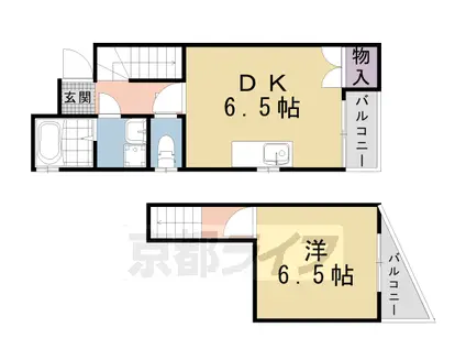 山陰本線 二条駅 徒歩5分 6階建 築21年(1DK/2階)の間取り写真