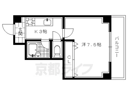 京都市烏丸線 北山駅(京都) 徒歩5分 3階建 築30年(1K/3階)の間取り写真