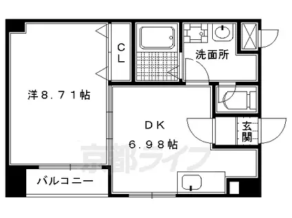 京福北野線 北野白梅町駅 徒歩5分 4階建 築55年(1DK/3階)の間取り写真