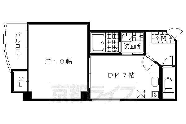 京都市烏丸線 北大路駅 徒歩25分 5階建 築20年(1DK/3階)の間取り写真
