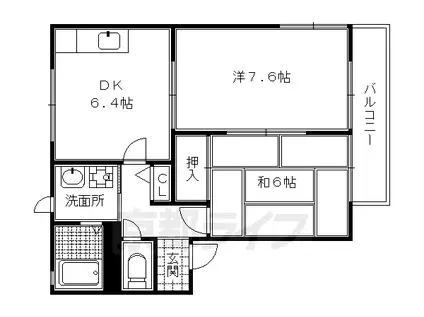 京都市烏丸線 北山駅(京都) 徒歩9分 2階建 築30年(2DK/2階)の間取り写真