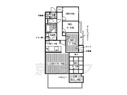 ユニーブル京都紫野(4LDK/1階)の間取り写真