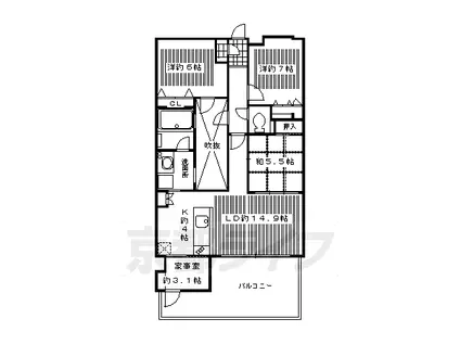 京都市烏丸線 鞍馬口駅 徒歩20分 5階建 築20年(3LDK/2階)の間取り写真