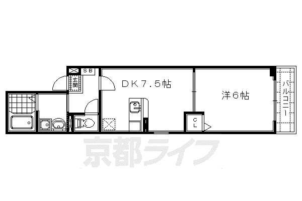 京都市烏丸線 北山駅(京都) 徒歩6分 3階建 築19年(1DK/2階)の間取り写真
