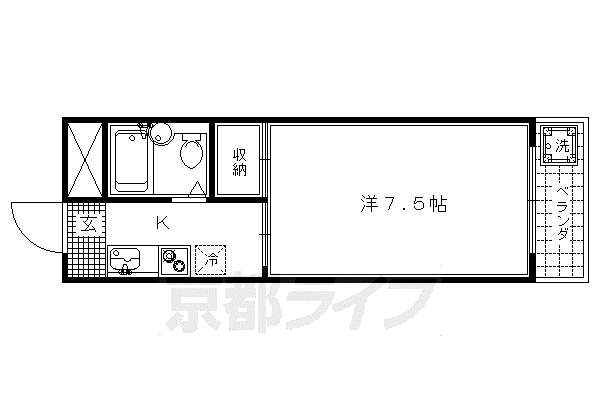 京福北野線 北野白梅町駅 徒歩20分 5階建 築39年(1K/2階)の間取り写真