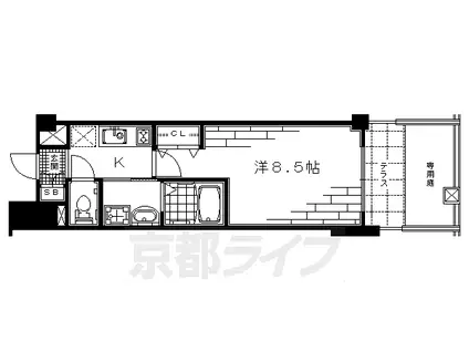 京都市烏丸線 今出川駅 徒歩10分 5階建 築19年(1K/1階)の間取り写真