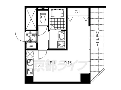 京都市烏丸線 今出川駅 徒歩15分 10階建 築18年(ワンルーム/6階)の間取り写真