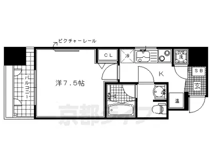 フェミネンス御所西(1K/4階)の間取り写真