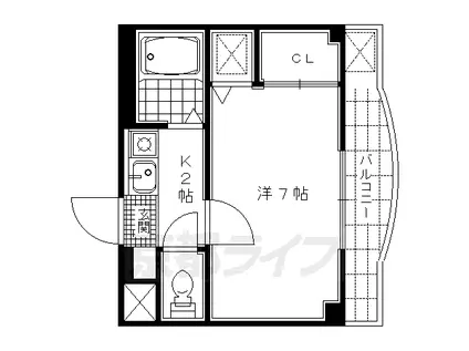 京福北野線 北野白梅町駅 徒歩19分 3階建 築38年(1K/1階)の間取り写真