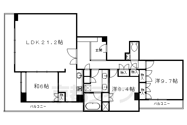 京都市烏丸線 丸太町駅(京都市営) 徒歩9分 3階建 築39年(3LDK/1階)の間取り写真