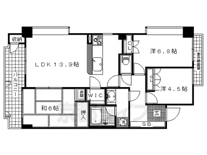 京都市烏丸線 北大路駅 徒歩30分 6階建 築29年(3LDK/6階)の間取り写真