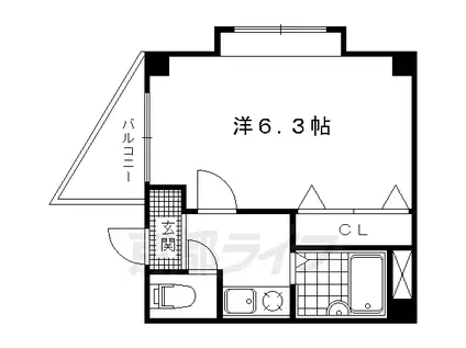 京都市烏丸線 北大路駅 徒歩15分 3階建 築36年(1K/3階)の間取り写真