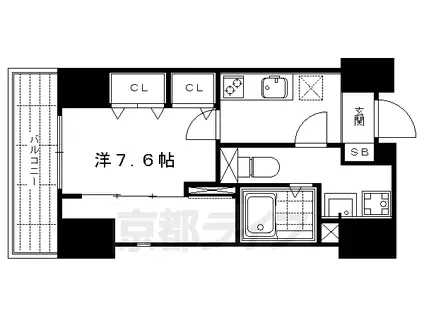 阪急電鉄京都線 大宮駅(京都) 徒歩6分 6階建 築9年(1K/1階)の間取り写真