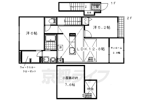 京都市東西線 小野駅(京都) 徒歩5分 2階建 築9年(2LDK/1階)の間取り写真