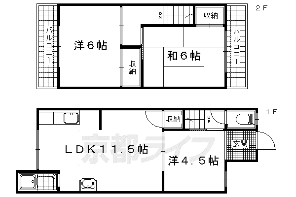 京阪電気鉄道京津線 四宮駅 徒歩19分 2階建 築49年(3LDK)の間取り写真