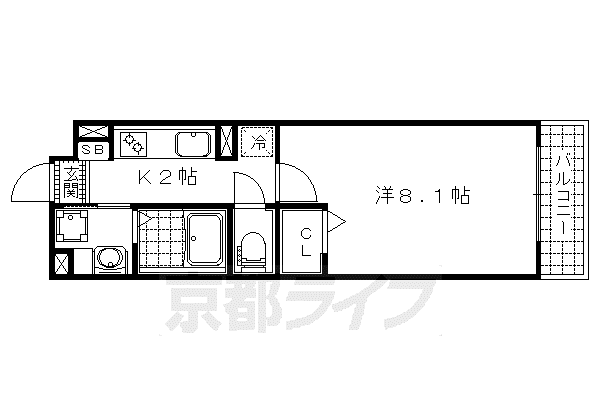 京都市東西線 椥辻駅 徒歩4分 4階建 築8年(1K/1階)の間取り写真