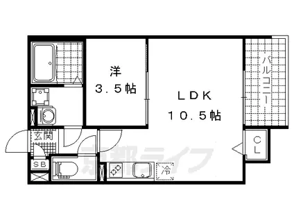 京都市東西線 東野駅(京都) 徒歩12分 3階建 築8年(1LDK/3階)の間取り写真