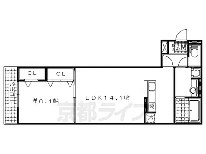 京都市東西線 小野駅(京都) 徒歩3分 3階建 築7年(1LDK/2階)の間取り写真