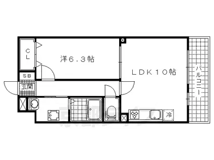 ザ レジデンス 京都・東(1LDK/2階)の間取り写真
