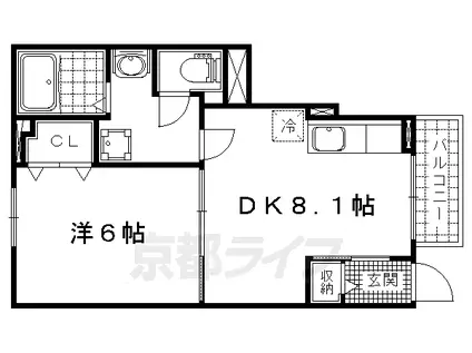 京都市東西線 椥辻駅 徒歩11分 2階建 築7年(1DK/1階)の間取り写真