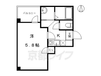 京阪電気鉄道京阪線 東福寺駅 徒歩4分 5階建 築9年(1K/3階)の間取り写真