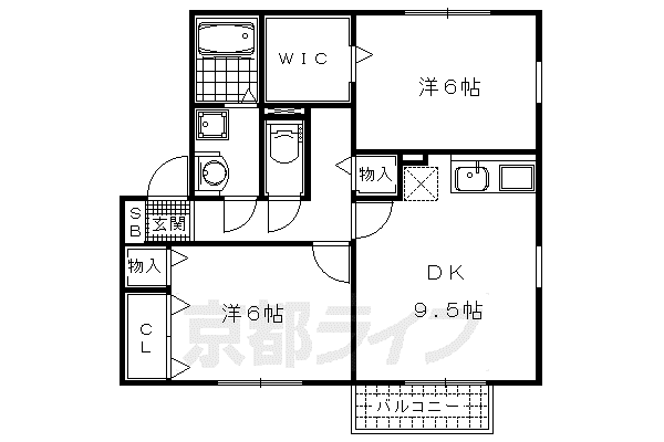 レークタウンD棟(2DK/2階)の間取り写真